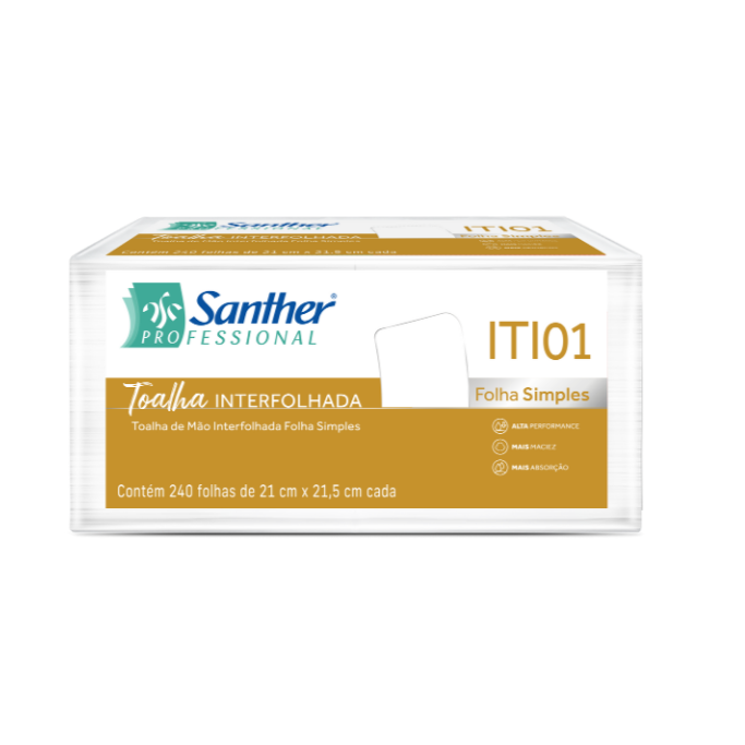 TOALHA INTERFOLHADA ITI01 SANTHER 10 PACOTES COM 240 FOLHAS SANTHER INOVATTA (2.400).