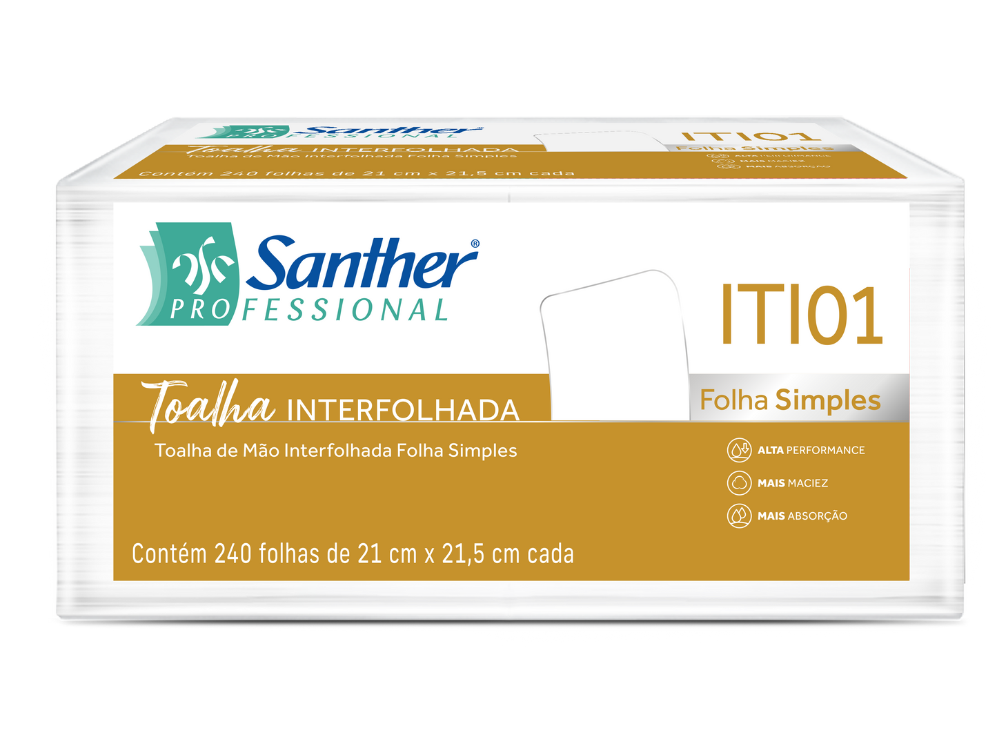 TOALHA INTERFOLHADA ITI01 SANTHER 10 PACOTES COM 240 FOLHAS SANTHER INOVATTA (2.400).