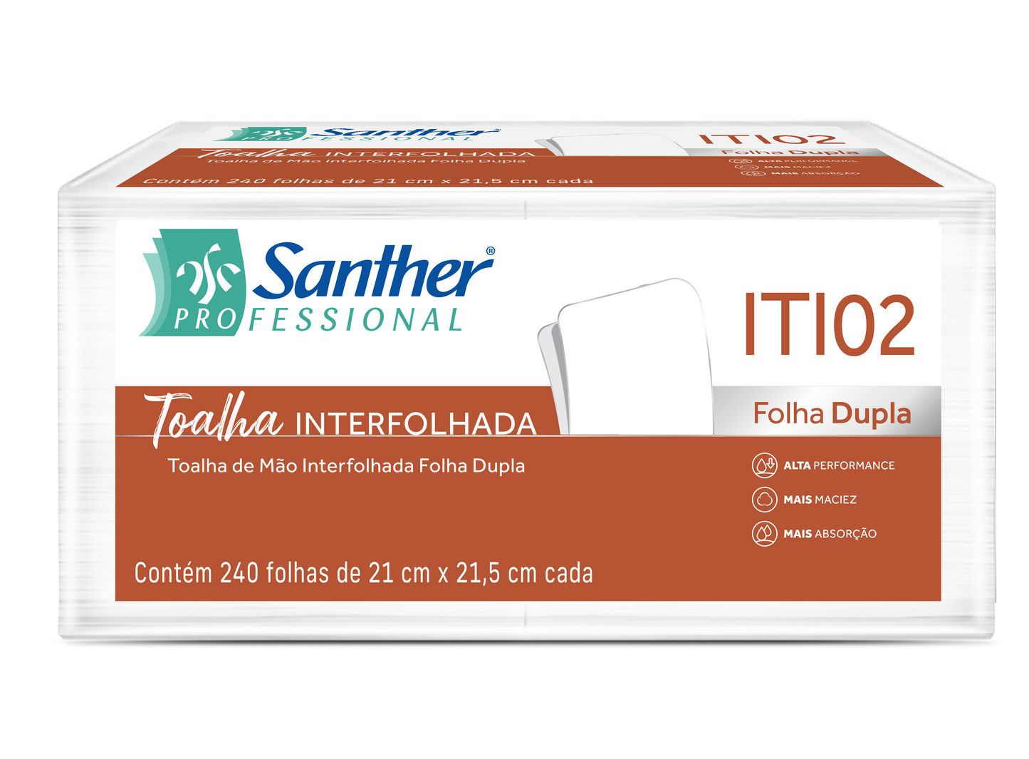 TOALHA INOVATTA ITI02 SANTHER - FOLHA DUPLA - 10 PACOTES COM 240 FOLHAS ITI02 SANTHER (2.400)