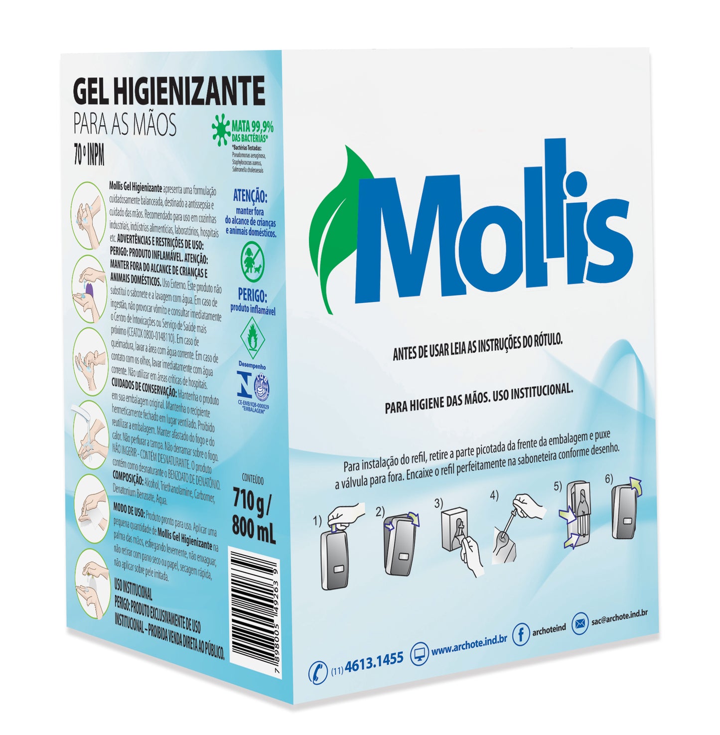 ALCOOL GEL HIGIENIZADOR ARCHOTE 800ML PARA AS MÃOS