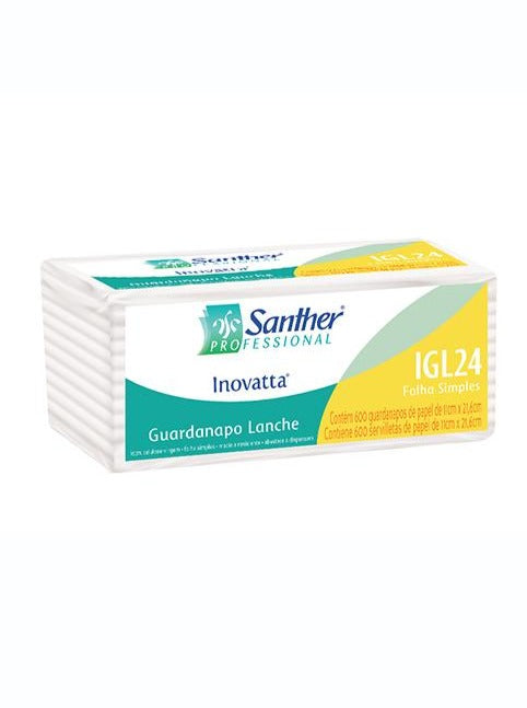 GUARDANAPO INOVATTA LANCHE SANTHER - FOLHA SIMPLES - 20 PACOTES COM 720 FOLHAS