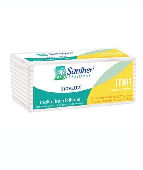 TOALHA INTERFOLHADA ITI01 SANTHER 10 PACOTES COM 240 FOLHAS SANTHER INOVATTA (2.400).