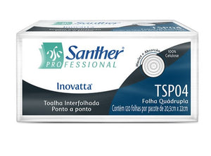 TSP04 - TOALHA INTERFOLHADA PONTO A PONTO FOLHA QUÁDRUPLA 10 PACOTES COM 120 FOLHAS (1.200).