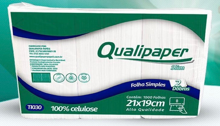 Qualipaper toalha 100% celulose virgem 21x19 com 1000 folhas