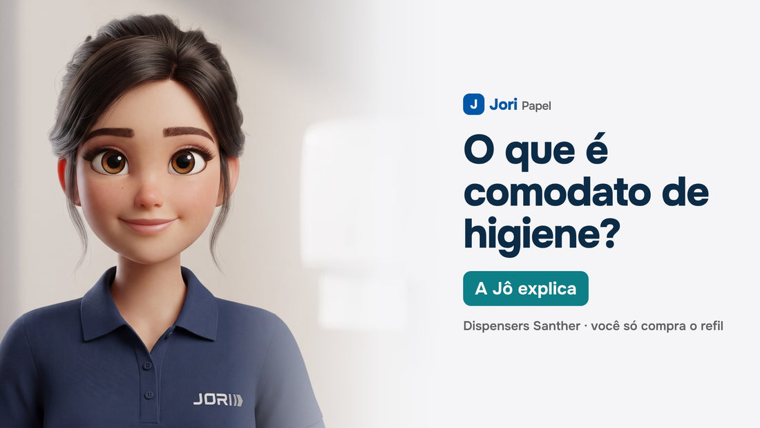 Jô, assistente virtual da Jori Papel, explica o comodato de higiene